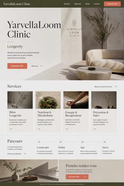 Healthcare website design for France, showing a clear opening, service information, supporting content, and a focused inquiry action.