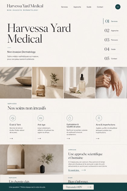 Healthcare website design for France, showing a clear opening, service information, supporting content, and a focused inquiry action.