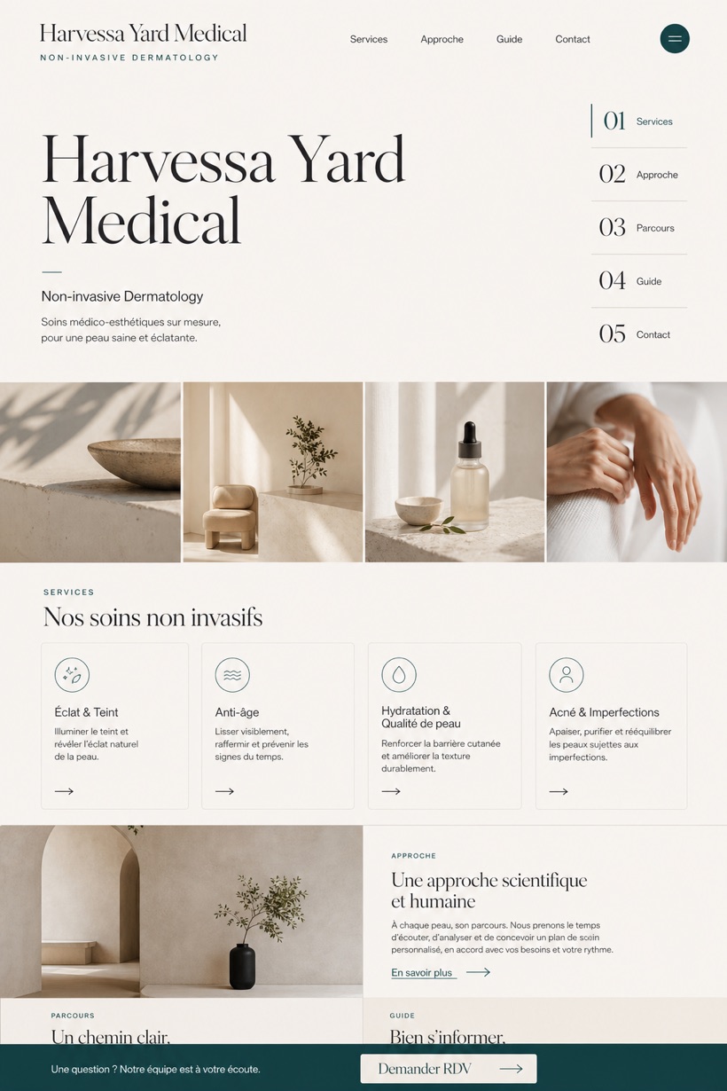 Healthcare website design for France, showing a clear opening, service information, supporting content, and a focused inquiry action.