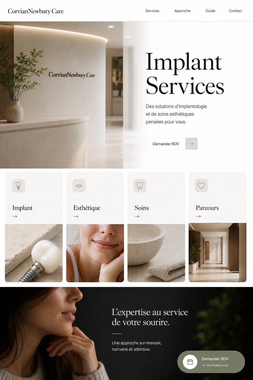 Healthcare website design for France, showing a clear opening, service information, supporting content, and a focused inquiry action.