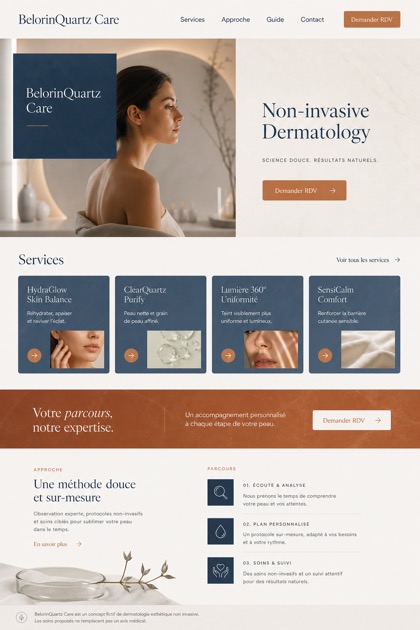 Healthcare website design for France, showing a clear opening, service information, supporting content, and a focused inquiry action.