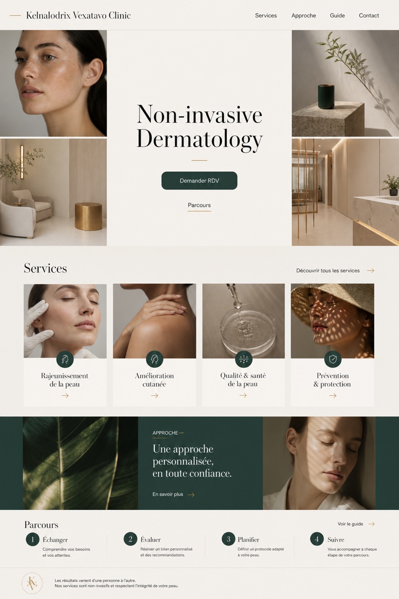Healthcare website design for France, showing a clear opening, service information, supporting content, and a focused inquiry action.