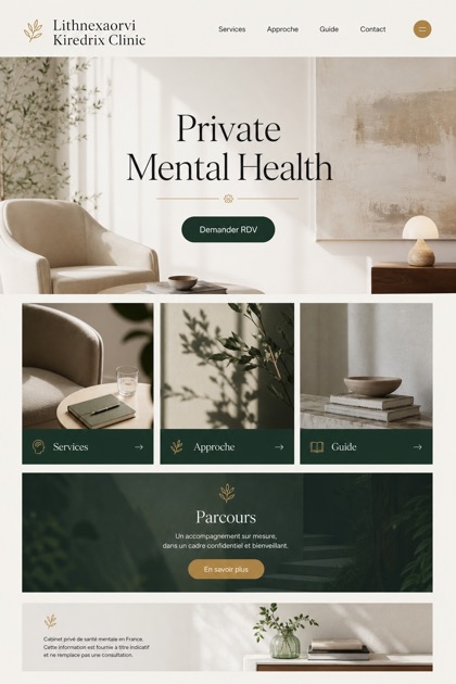 Healthcare website design for France, showing a clear opening, service information, supporting content, and a focused inquiry action.