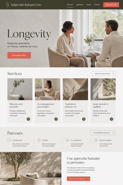 Healthcare website design for France, showing a clear opening, service information, supporting content, and a focused inquiry action.
