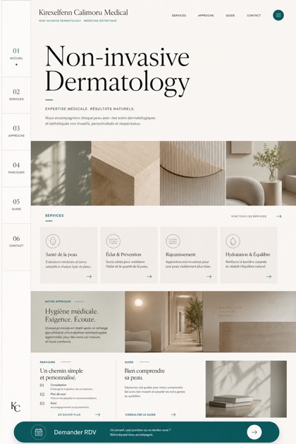 Healthcare website design for France, showing a clear opening, service information, supporting content, and a focused inquiry action.