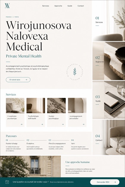Healthcare website design for France, showing a clear opening, service information, supporting content, and a focused inquiry action.