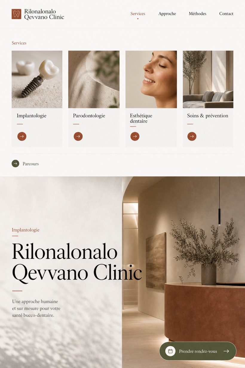 Healthcare website design for France, showing a clear opening, service information, supporting content, and a focused inquiry action.