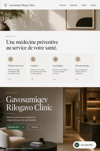Healthcare website design for France, showing a clear opening, service information, supporting content, and a focused inquiry action.