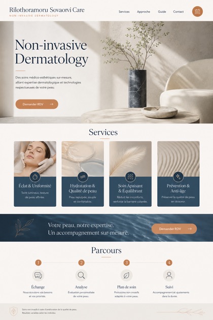 Healthcare website design for France, showing a clear opening, service information, supporting content, and a focused inquiry action.