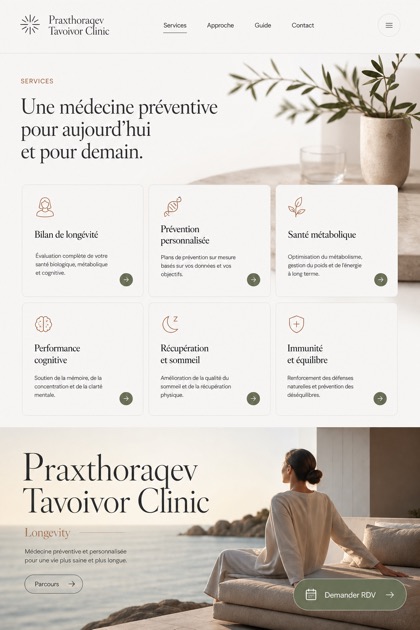 Healthcare website design for France, showing a clear opening, service information, supporting content, and a focused inquiry action.