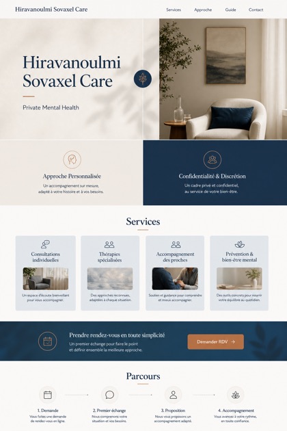 Healthcare website design for France, showing a clear opening, service information, supporting content, and a focused inquiry action.