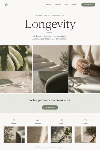 Healthcare website design for France, showing a clear opening, service information, supporting content, and a focused inquiry action.