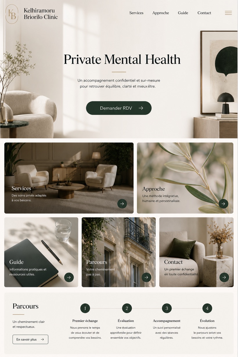 Healthcare website design for France, showing a clear opening, service information, supporting content, and a focused inquiry action.