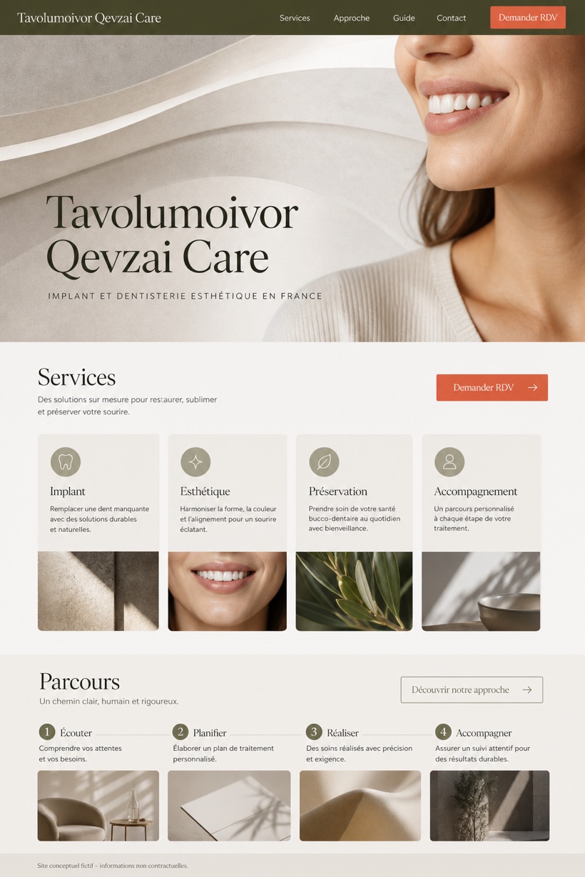 Healthcare website design for France, showing a clear opening, service information, supporting content, and a focused inquiry action.