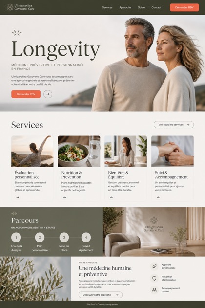 Healthcare website design for France, showing a clear opening, service information, supporting content, and a focused inquiry action.