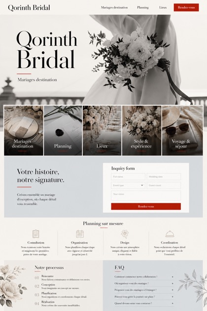 Weddings & Events website design for France, showing a clear opening, service information, supporting content, and a focused inquiry action.