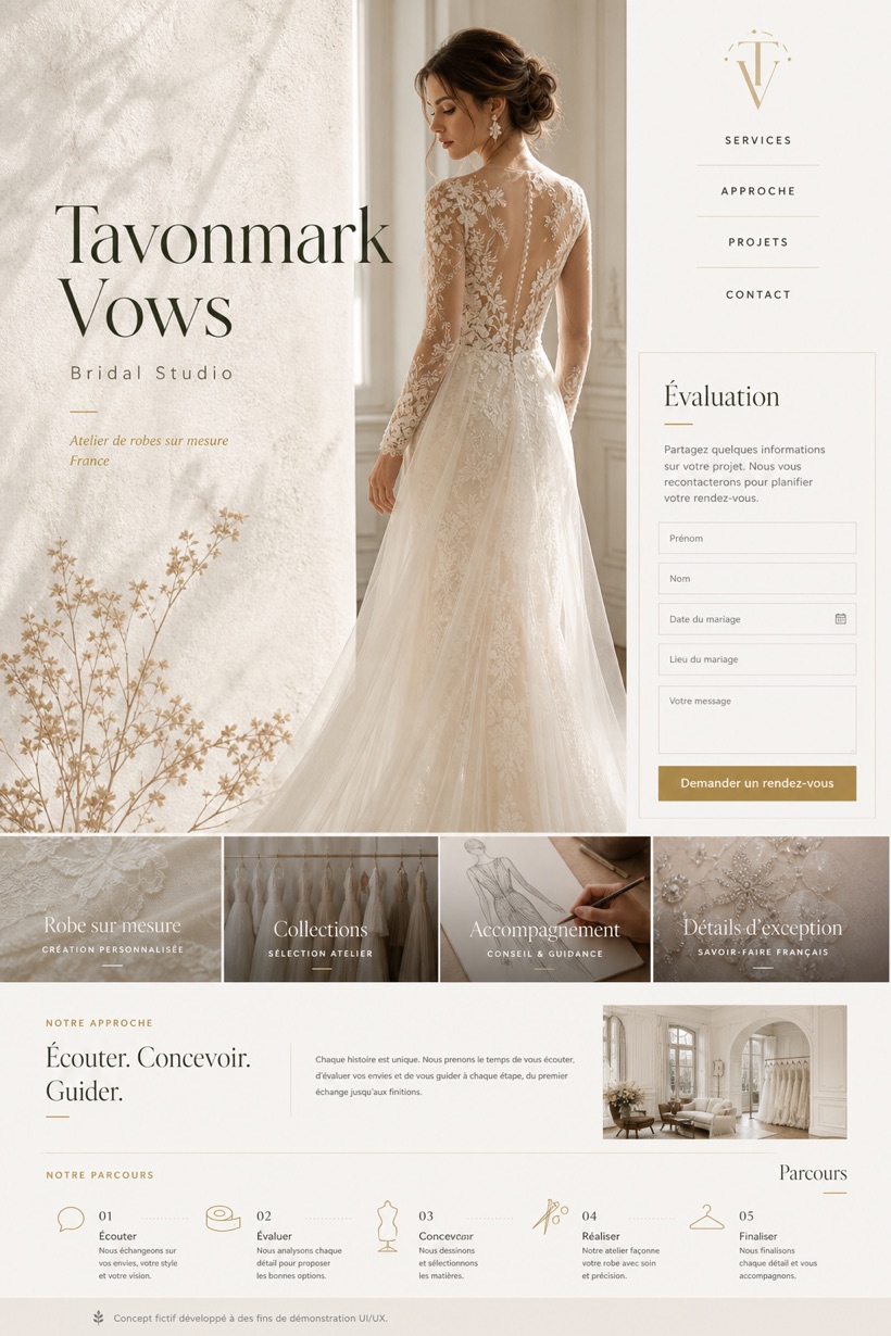 Weddings & Events website design for France, showing a clear opening, service information, supporting content, and a focused inquiry action.