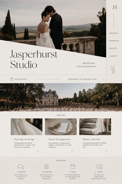 Weddings & Events website design for France, showing a clear opening, service information, supporting content, and a focused inquiry action.