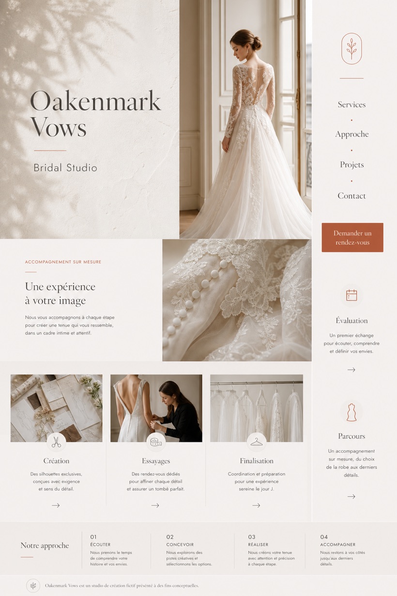 Weddings & Events website design for France, showing a clear opening, service information, supporting content, and a focused inquiry action.