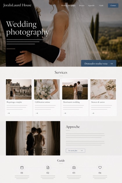 Weddings & Events website design for France, showing a clear opening, service information, supporting content, and a focused inquiry action.