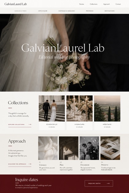 Weddings & Events website design for France, showing a clear opening, service information, supporting content, and a focused inquiry action.