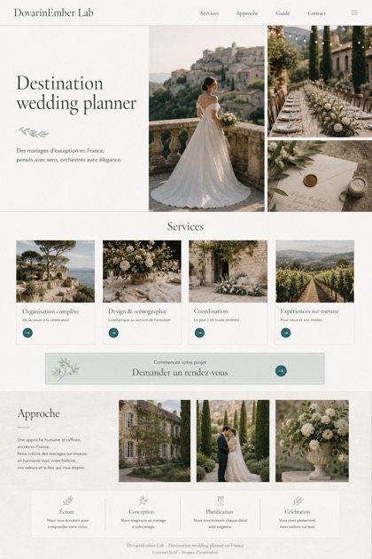 Weddings & Events website design for France, showing a clear opening, service information, supporting content, and a focused inquiry action.