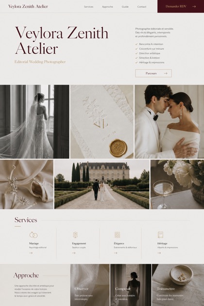 Weddings & Events website design for France, showing a clear opening, service information, supporting content, and a focused inquiry action.