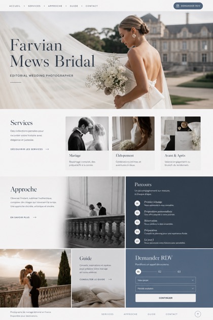 Weddings & Events website design for France, showing a clear opening, service information, supporting content, and a focused inquiry action.