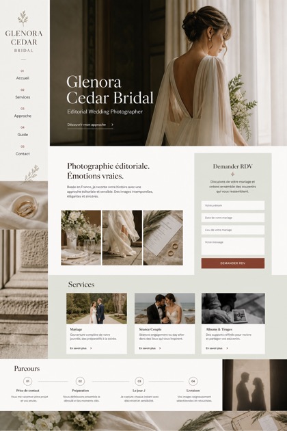 Weddings & Events website design for France, showing a clear opening, service information, supporting content, and a focused inquiry action.