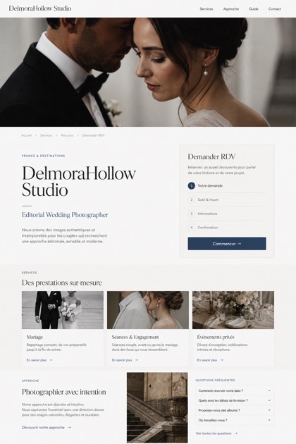 Weddings & Events website design for France, showing a clear opening, service information, supporting content, and a focused inquiry action.