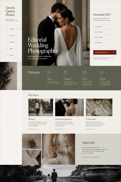 Weddings & Events website design for France, showing a clear opening, service information, supporting content, and a focused inquiry action.