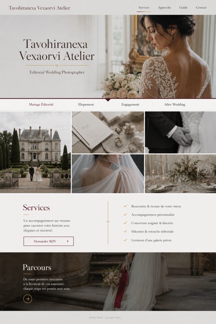 Weddings & Events website design for France, showing a clear opening, service information, supporting content, and a focused inquiry action.