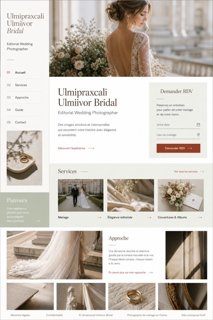 Weddings & Events website design for France, showing a clear opening, service information, supporting content, and a focused inquiry action.