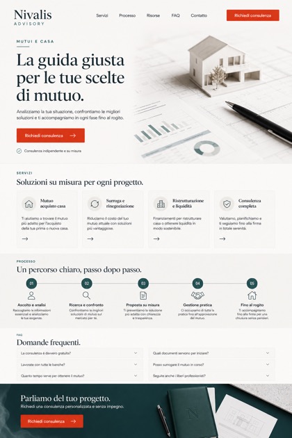 Finance website design for Italy, showing a clear opening, service information, supporting content, and a focused inquiry action.