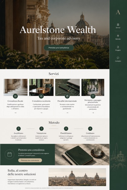Finance website design for Italy, showing a clear opening, service information, supporting content, and a focused inquiry action.
