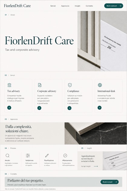 Finance website design for Italy, showing a clear opening, service information, supporting content, and a focused inquiry action.