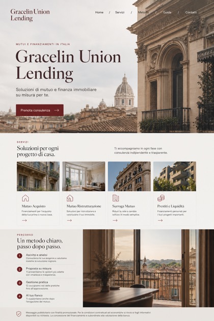 Finance website design for Italy, showing a clear opening, service information, supporting content, and a focused inquiry action.