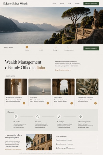 Finance website design for Italy, showing a clear opening, service information, supporting content, and a focused inquiry action.