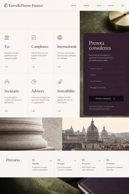 Finance website design for Italy, showing a clear opening, service information, supporting content, and a focused inquiry action.