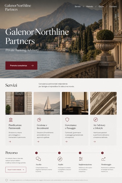 Finance website design for Italy, showing a clear opening, service information, supporting content, and a focused inquiry action.