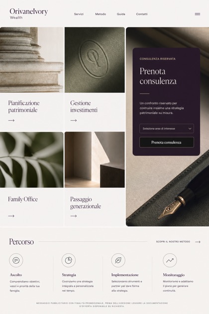 Finance website design for Italy, showing a clear opening, service information, supporting content, and a focused inquiry action.