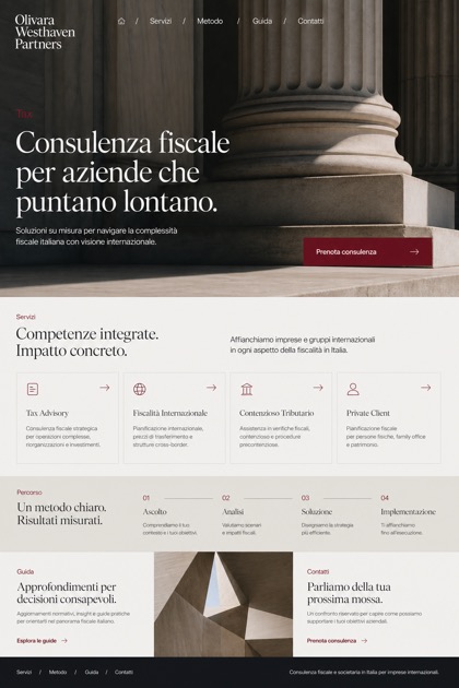 Finance website design for Italy, showing a clear opening, service information, supporting content, and a focused inquiry action.