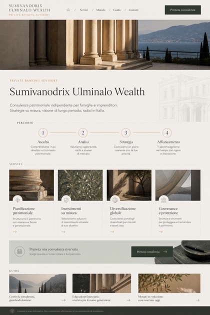 Finance website design for Italy, showing a clear opening, service information, supporting content, and a focused inquiry action.