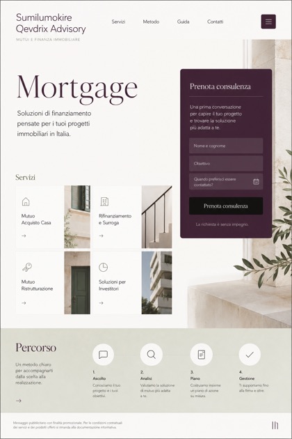 Finance website design for Italy, showing a clear opening, service information, supporting content, and a focused inquiry action.