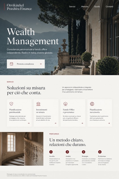 Finance website design for Italy, showing a clear opening, service information, supporting content, and a focused inquiry action.