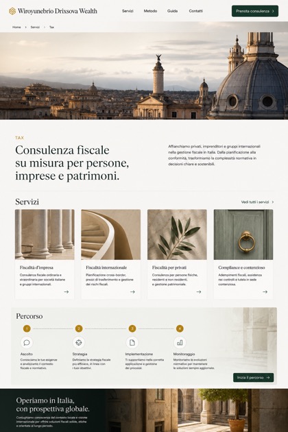 Finance website design for Italy, showing a clear opening, service information, supporting content, and a focused inquiry action.