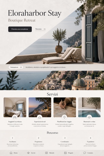 Hospitality website design for Italy, showing a clear opening, service information, supporting content, and a focused inquiry action.