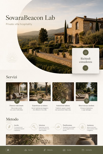 Hospitality website design for Italy, showing a clear opening, service information, supporting content, and a focused inquiry action.