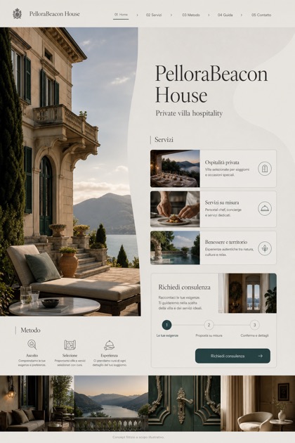 Hospitality website design for Italy, showing a clear opening, service information, supporting content, and a focused inquiry action.