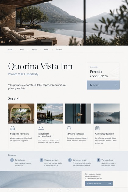 Hospitality website design for Italy, showing a clear opening, service information, supporting content, and a focused inquiry action.